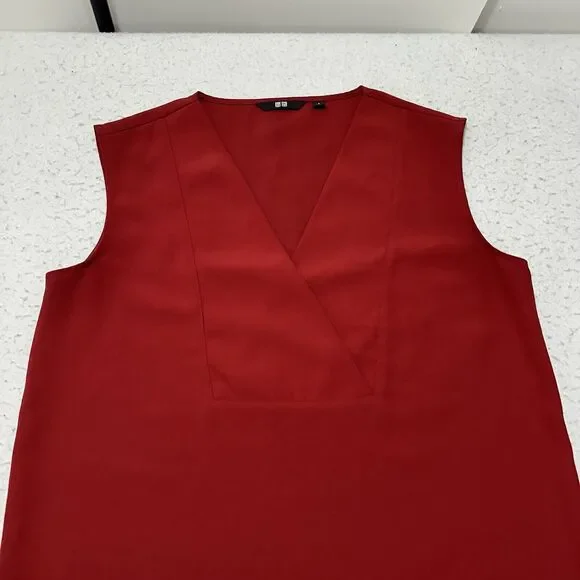 Uniqlo Women's Small V-Neck Drape Sleeveless Burgundy Red A-Line Dress Pullover - Picture 2 of 12